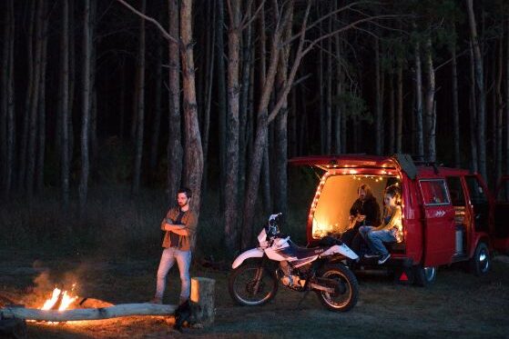 camping on a motorbike